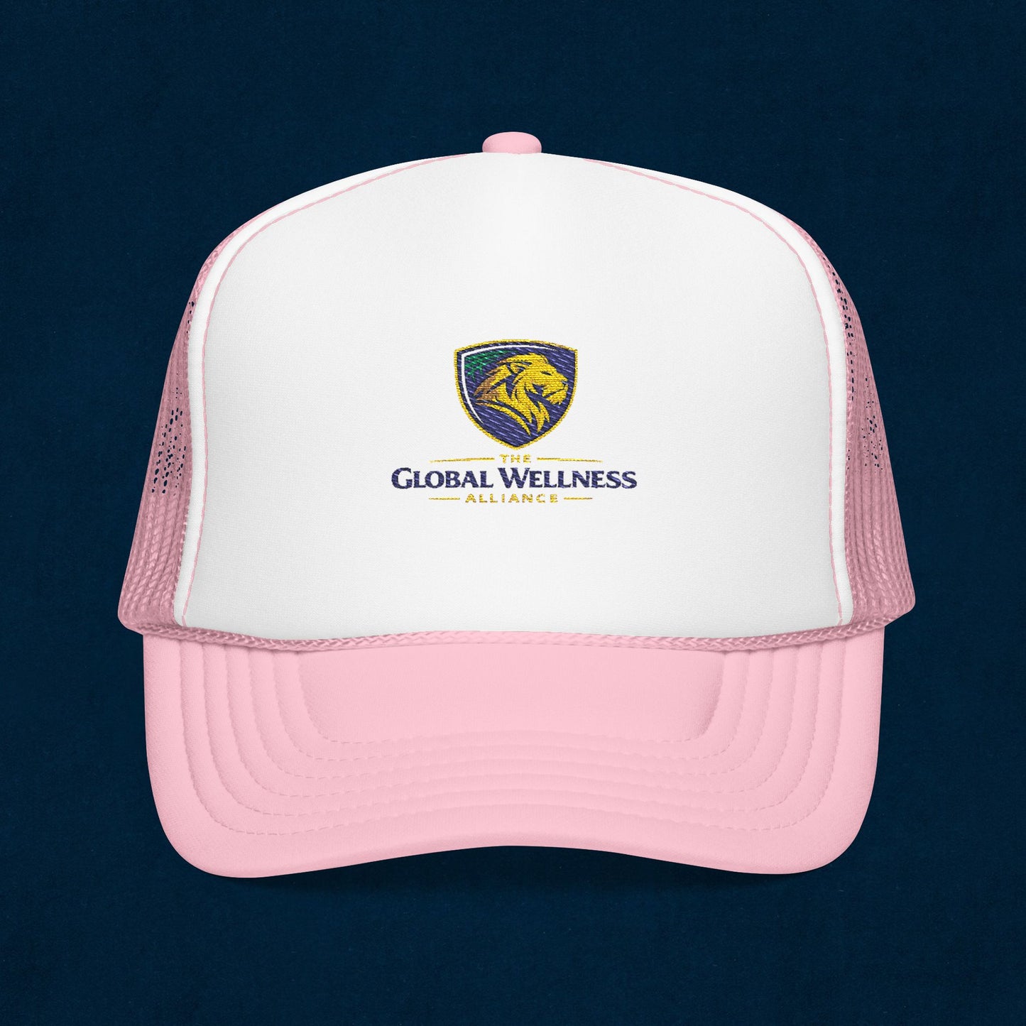 Global Wellness Alliance Trucker Hat — Embroidered Shield Logo Foam Cap