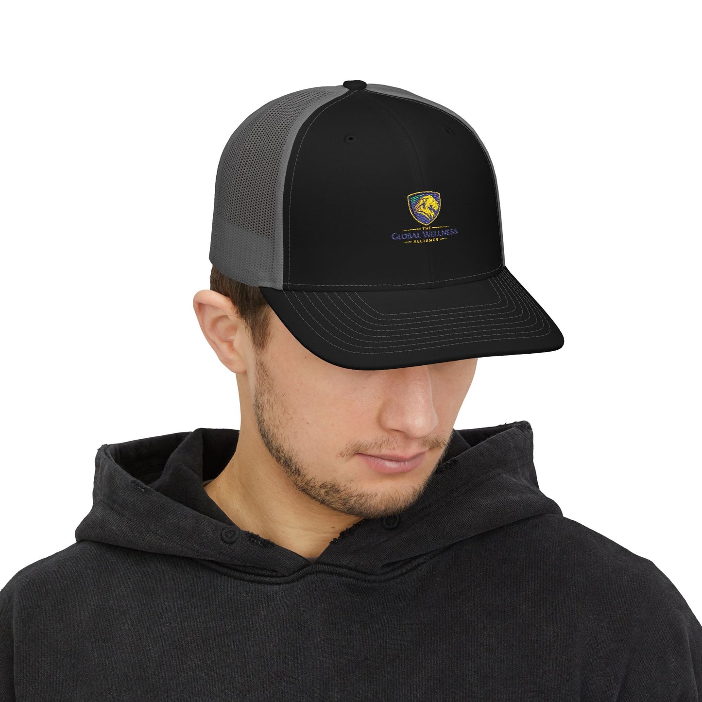Trucker Cap with Lion Crest Logo — Embroidered Snapback Mesh Hat