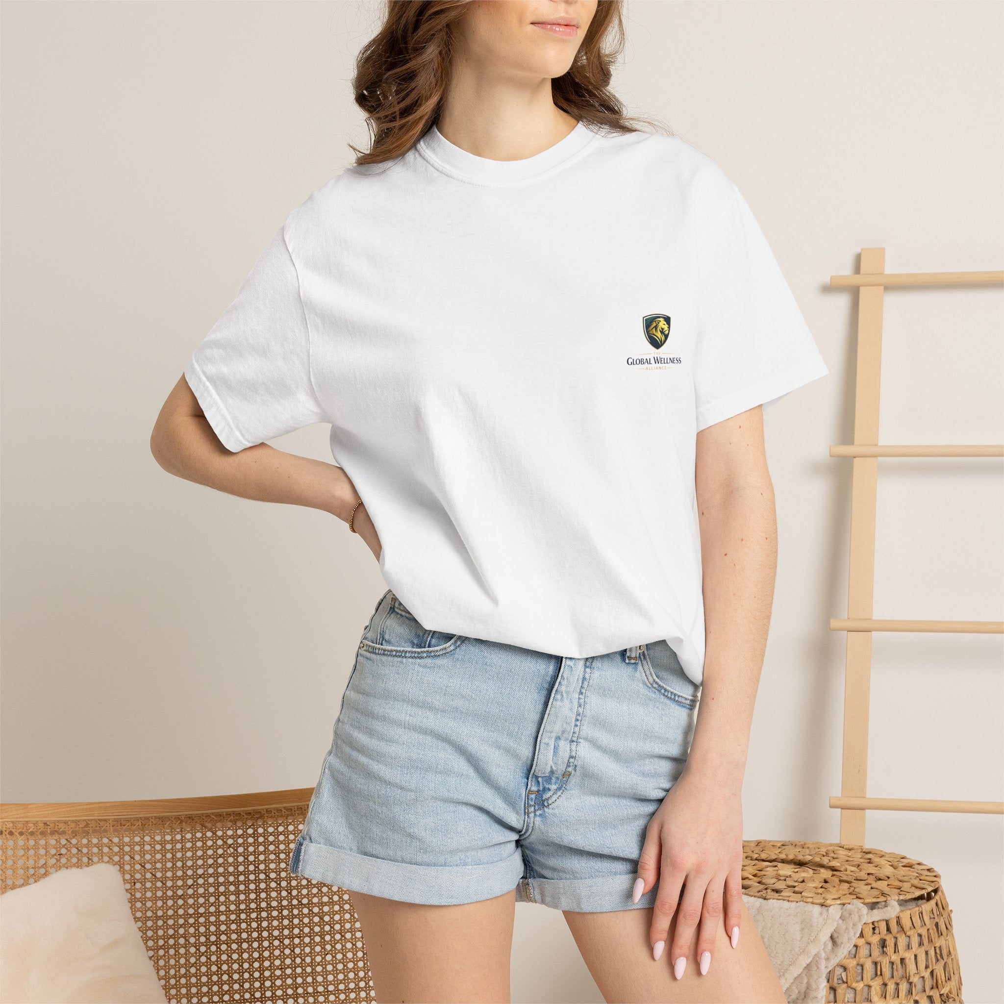 Classic Crest Pocket T-Shirt — Minimalist White Tee with Small Shield Logo