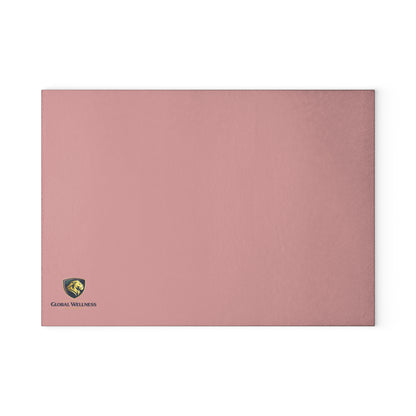 Pink Glass Cutting Board — Decorative Kitchen Chopping Board with Subtle Logo