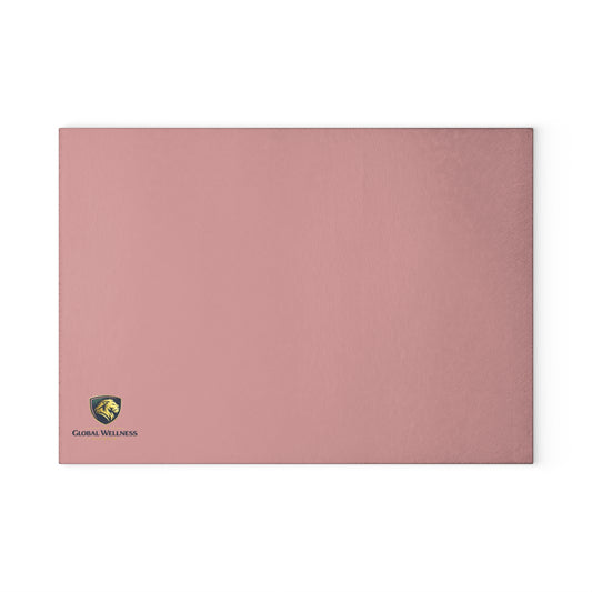 Pink Glass Cutting Board — Decorative Kitchen Chopping Board with Subtle Logo