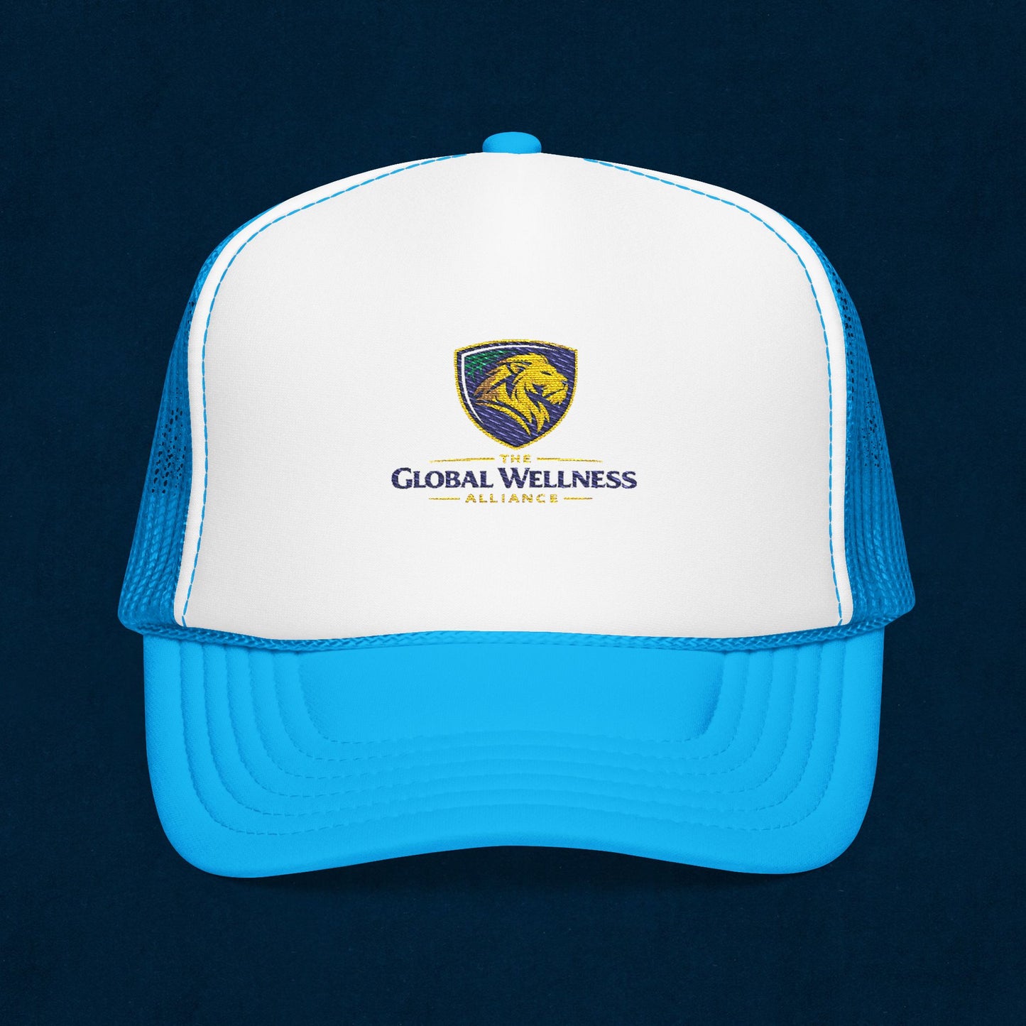 Global Wellness Alliance Trucker Hat — Embroidered Shield Logo Foam Cap