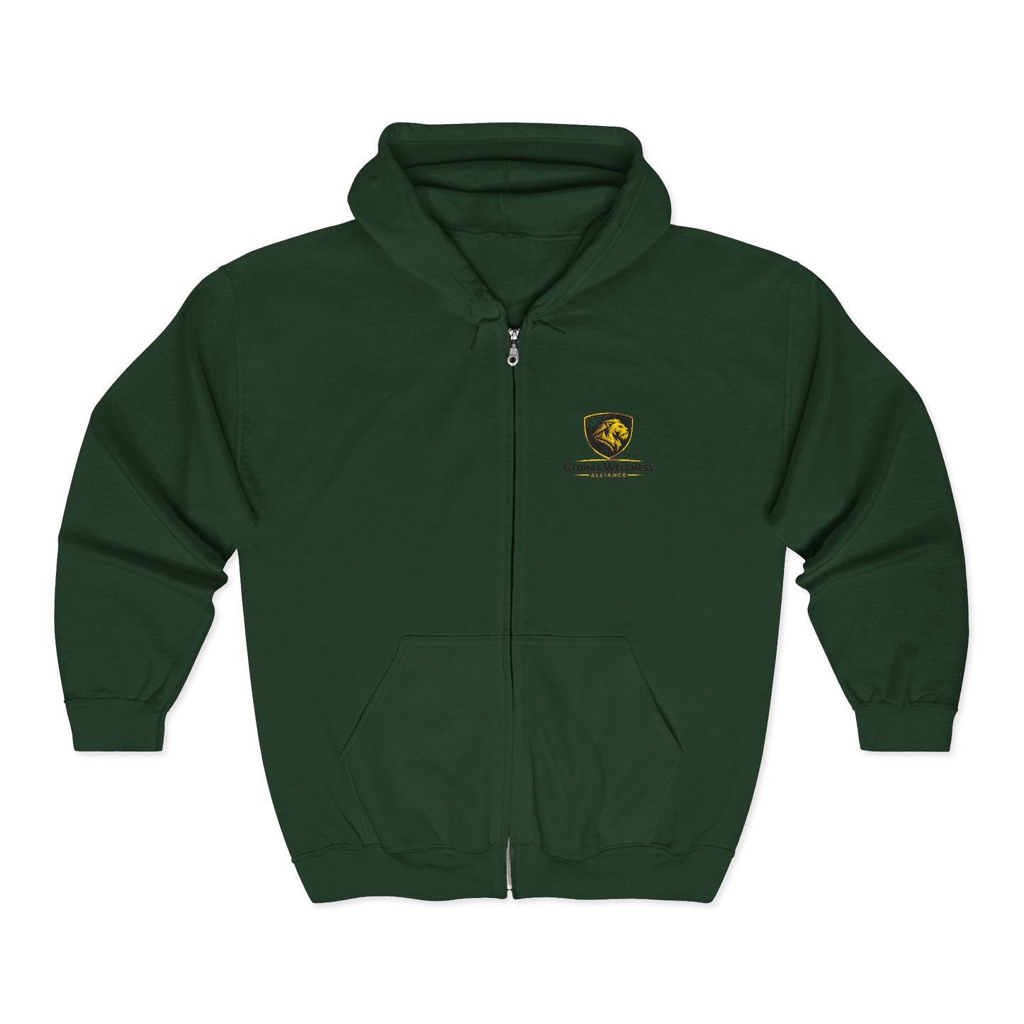Full-Zip Hooded Sweatshirt — Classic Shield Logo "Golden Wolves"