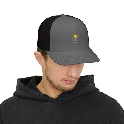 Trucker Cap with Lion Crest Logo — Embroidered Snapback Mesh Hat