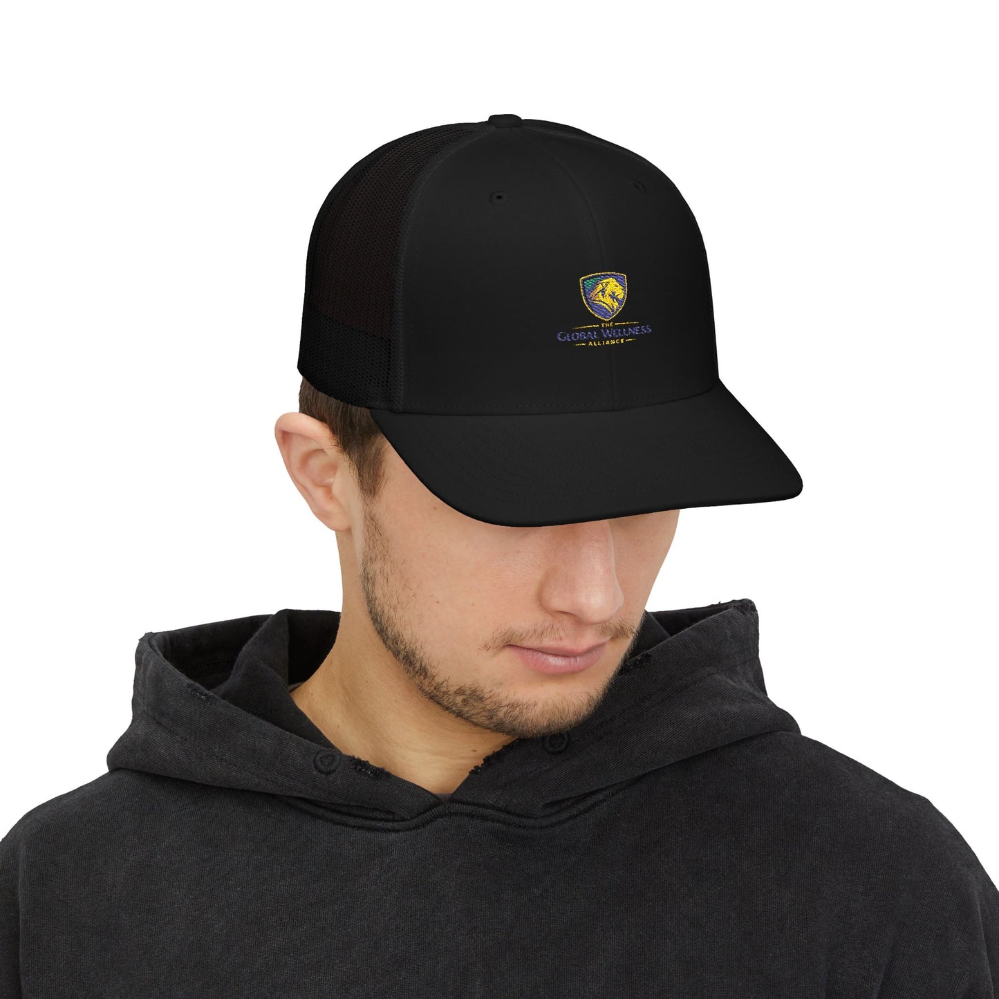 Trucker Cap with Lion Crest Logo — Embroidered Snapback Mesh Hat