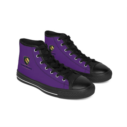 Purple High-Top Sneakers with Gold Lion Crest – Men's Classic Sneakers