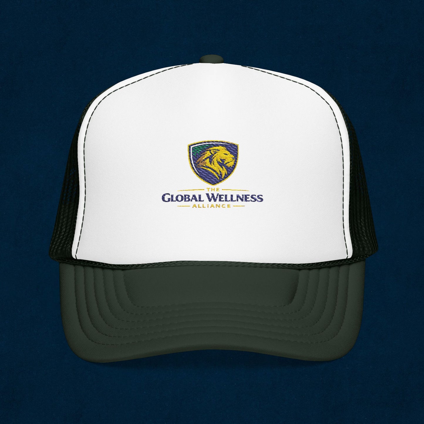 Global Wellness Alliance Trucker Hat — Embroidered Shield Logo Foam Cap
