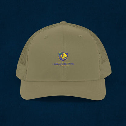 Trucker Cap with Lion Crest Logo — Embroidered Snapback Mesh Hat