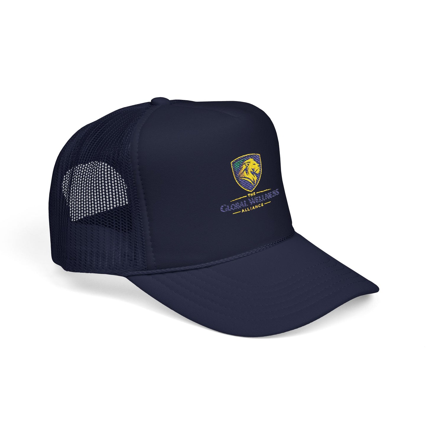 Global Wellness Alliance Trucker Hat — Embroidered Shield Logo Foam Cap