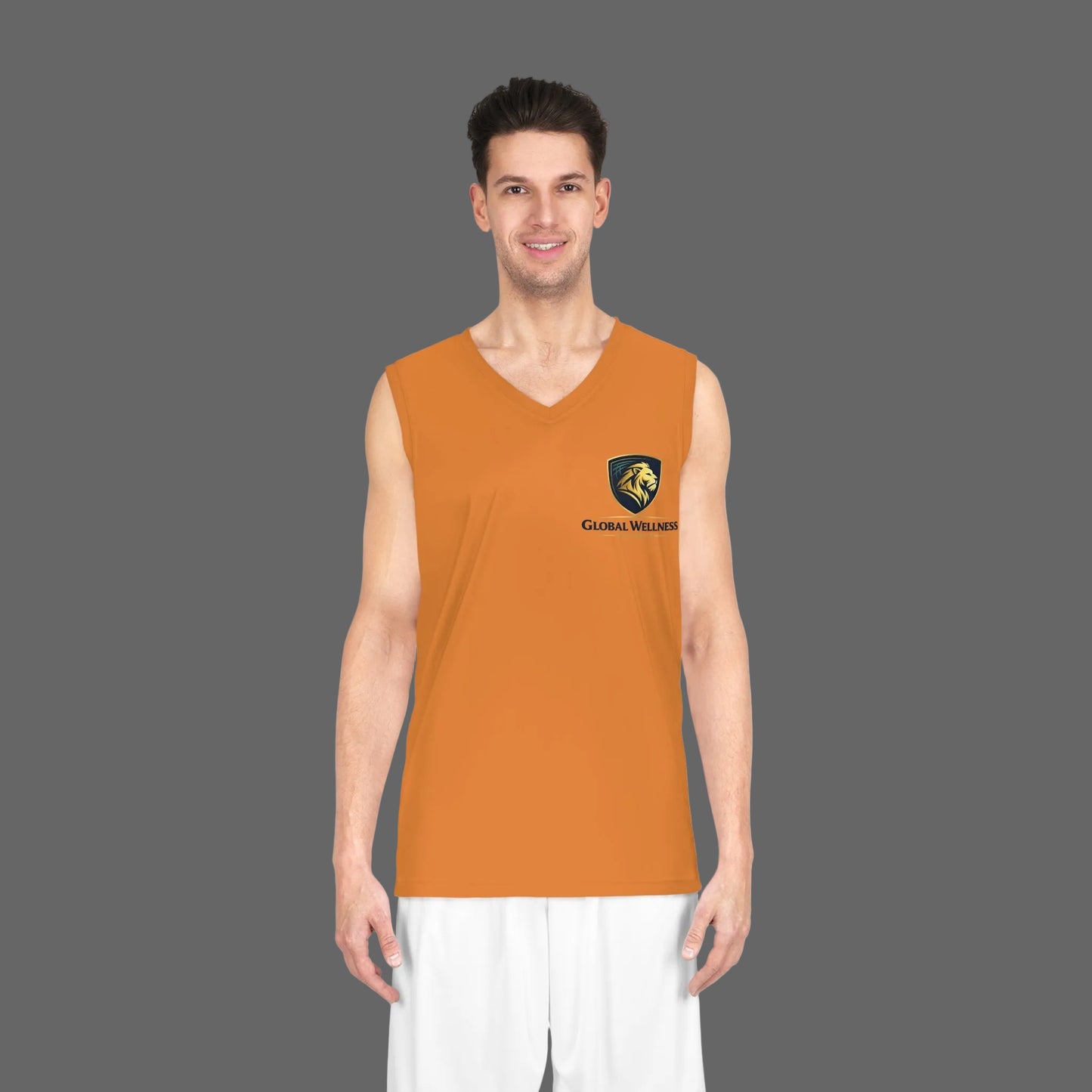 Global Wellness Orange Basketball Jersey — Lion Logo Athletic Tank