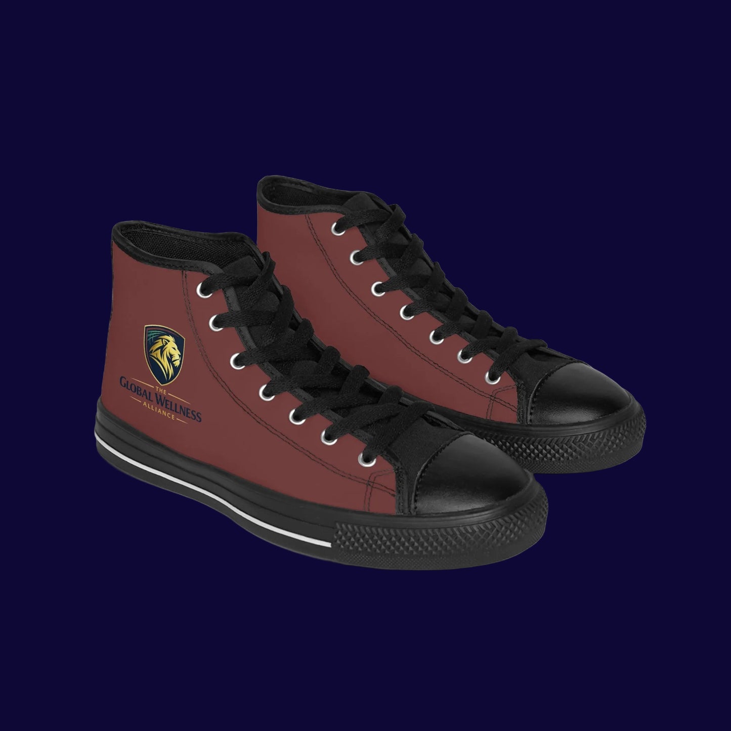 High-Top Sneakers — Burgundy 'Global Wellness' Logo Shoes