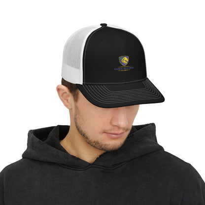 Trucker Cap with Lion Crest Logo — Embroidered Snapback Mesh Hat