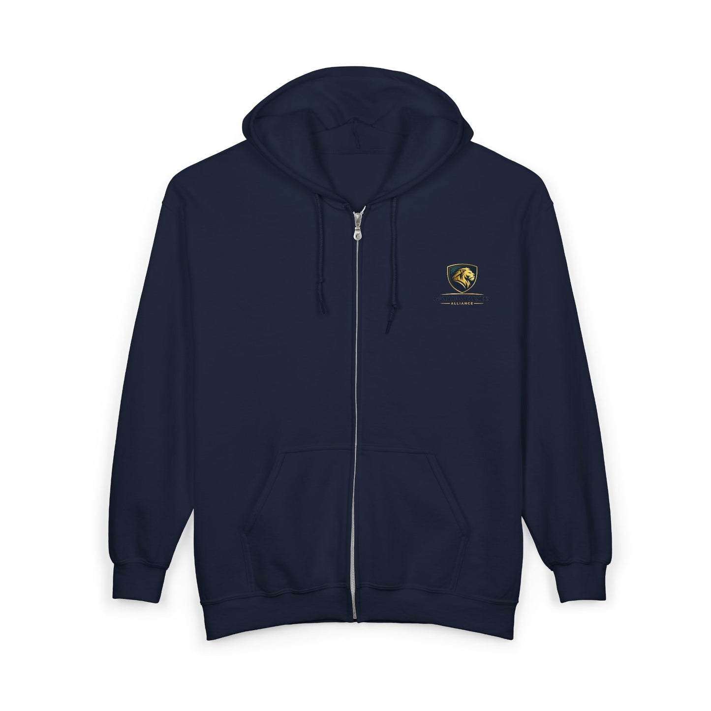 Full-Zip Hoodie with Small Crest Logo - Classic Black Zip-Up Sweatshirt