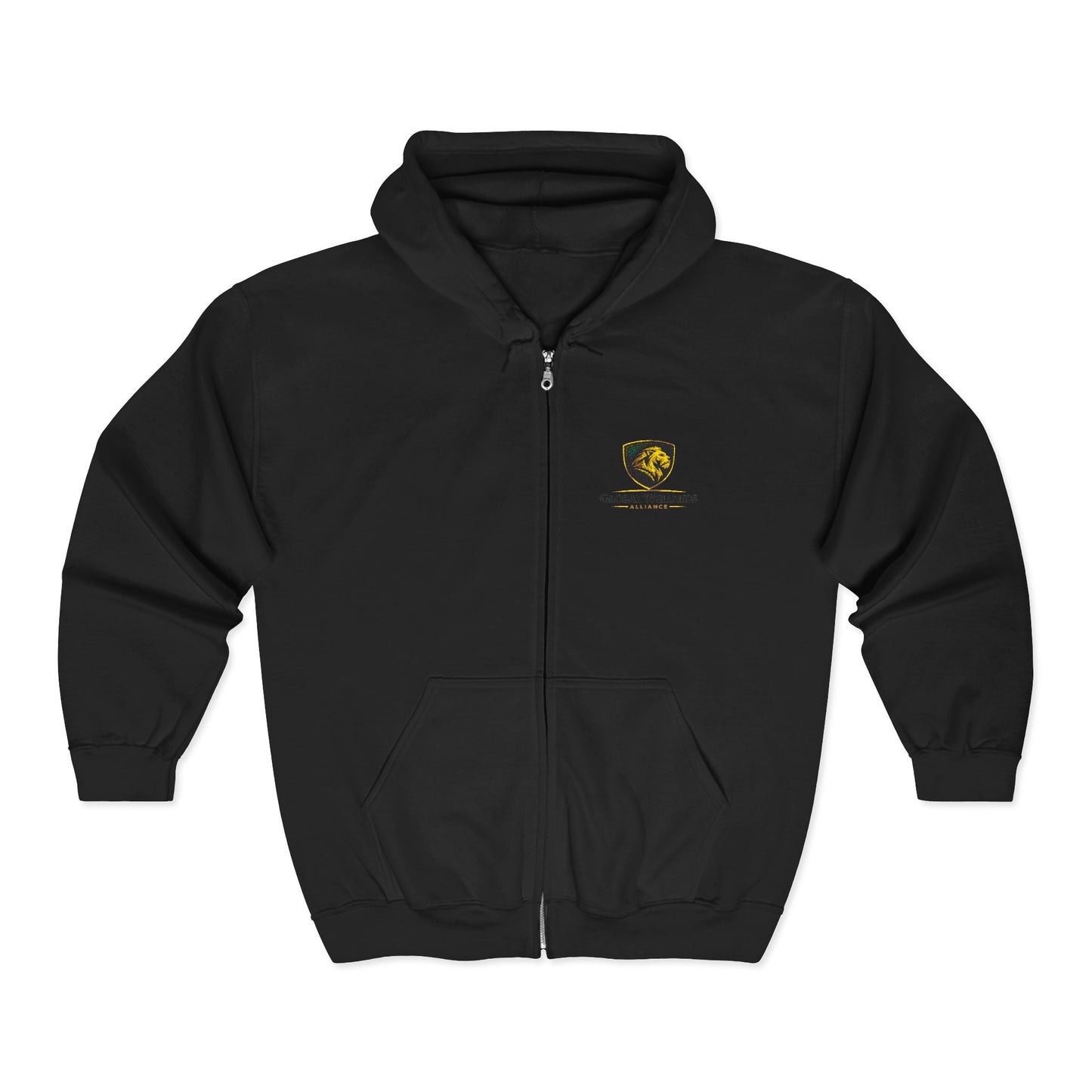 Full-Zip Hooded Sweatshirt — Classic Shield Logo "Golden Wolves"