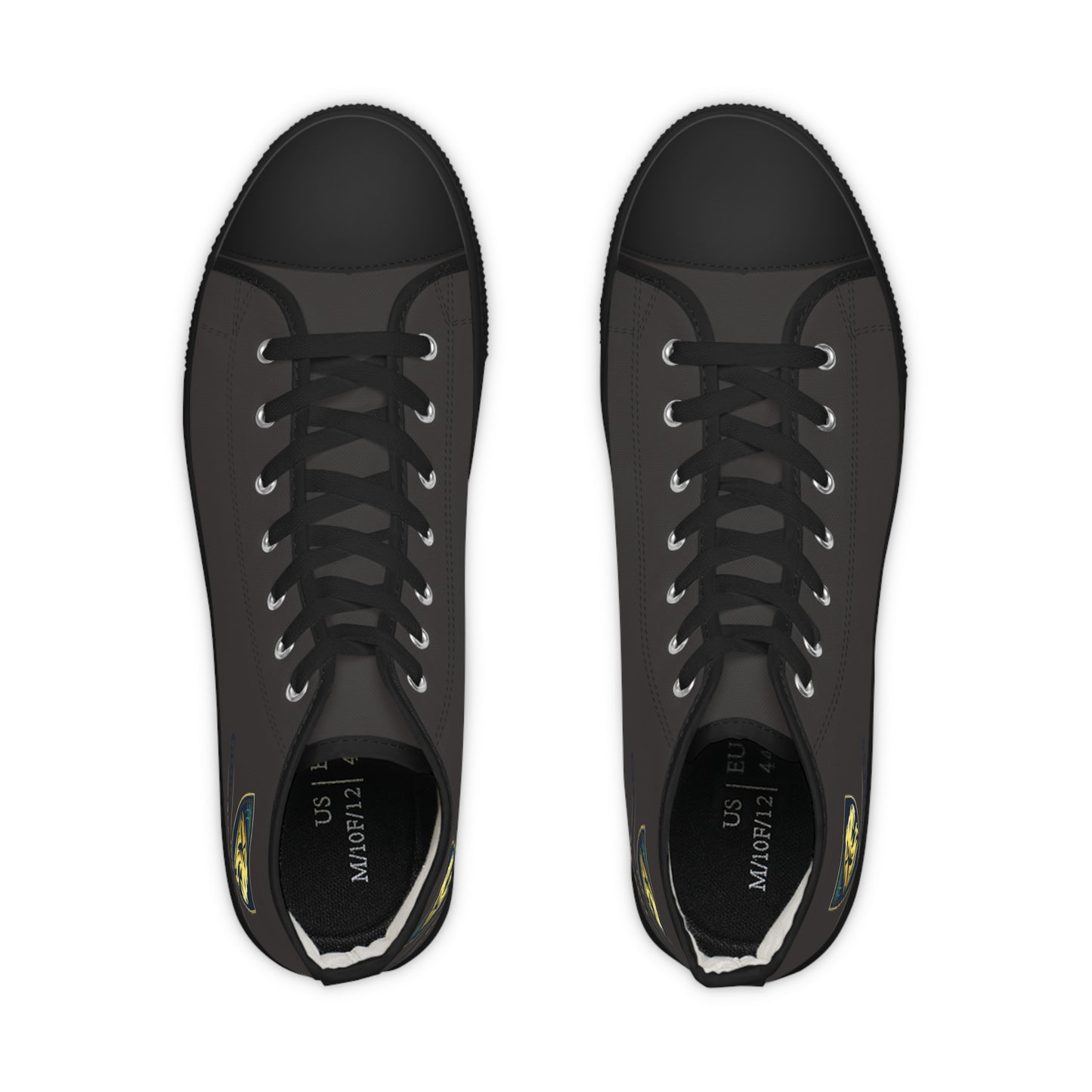 Men's Black High-Top Sneakers with Lion Crest — Casual Streetwear Shoes
