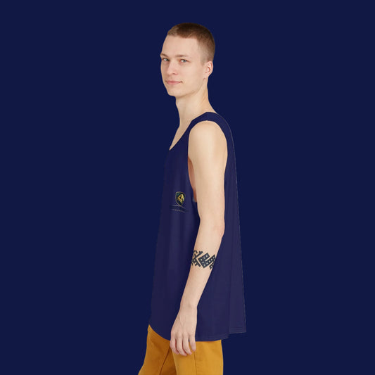 Navy Pocket Emblem Tank Top — Minimalist Men's Athletic Summer Shirt