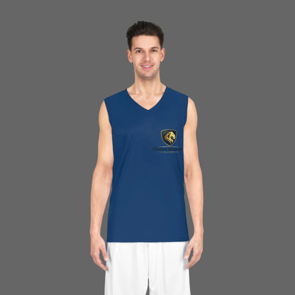 Navy Team Basketball Jersey with Gold Lion Crest — Custom Athletic Tank Top