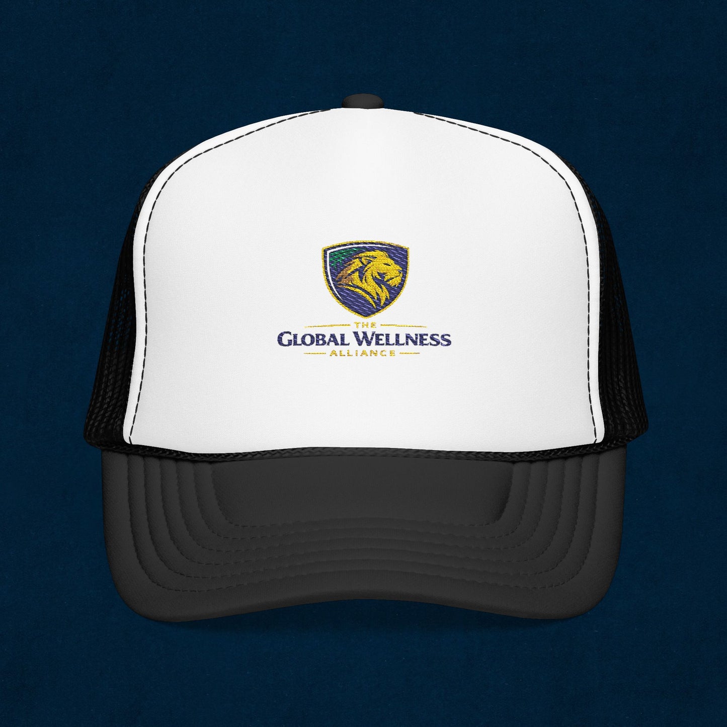 Global Wellness Alliance Trucker Hat — Embroidered Shield Logo Foam Cap