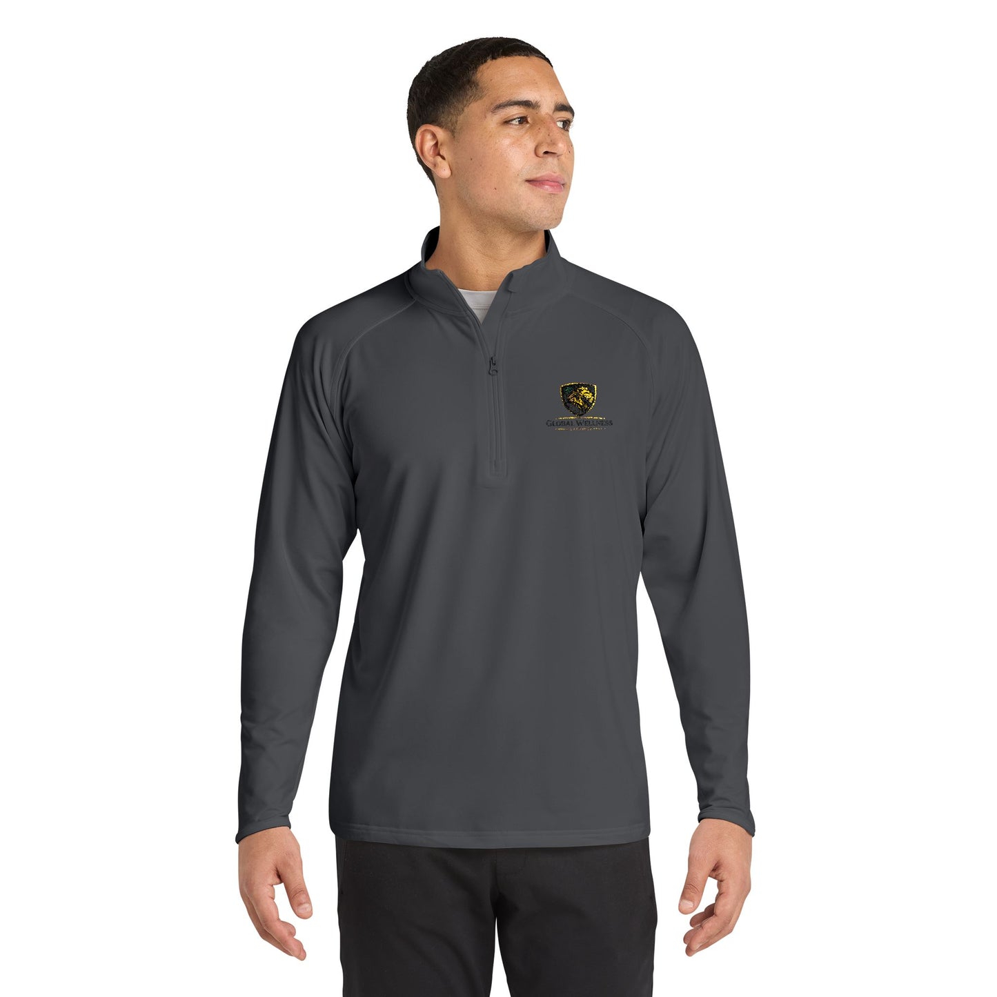 Embroidered Lion Crest Quarter-Zip Pullover — Men's Performance Top