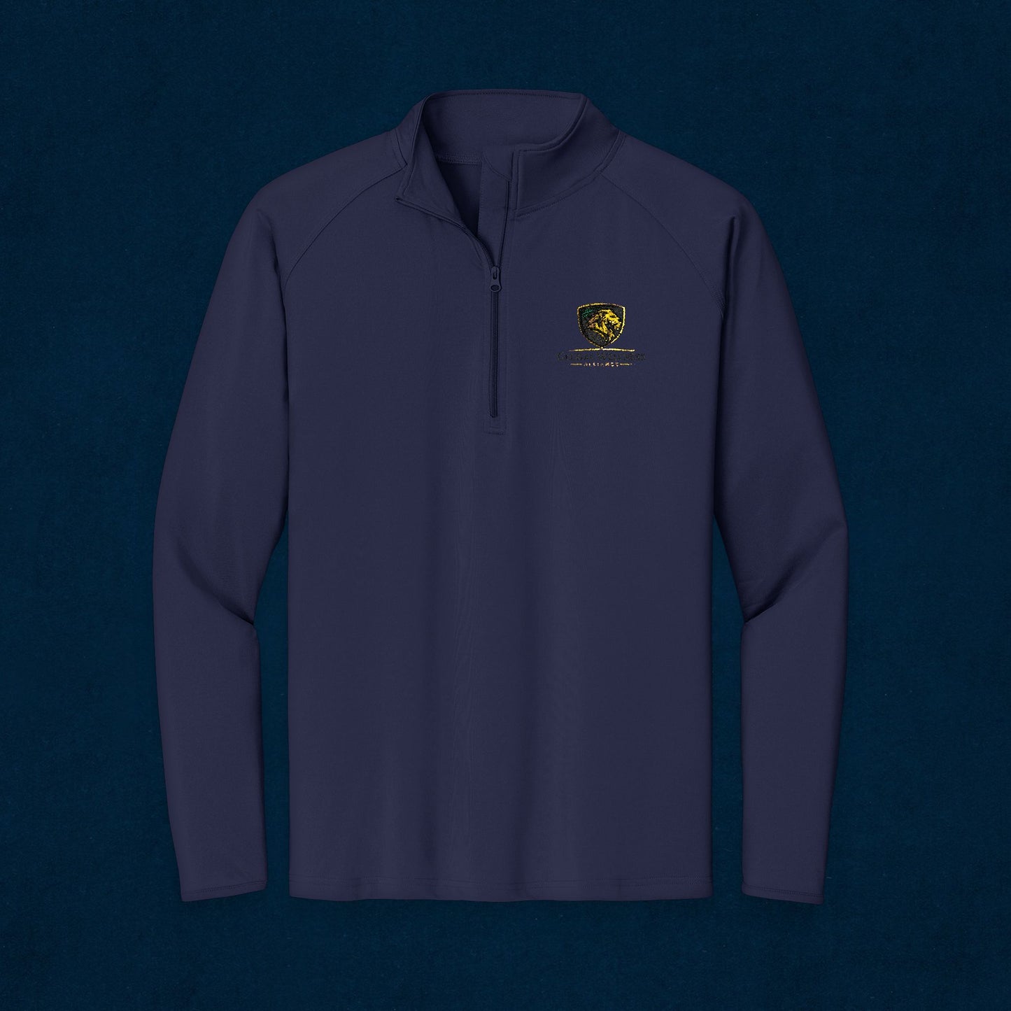 Embroidered Lion Crest Quarter-Zip Pullover — Men's Performance Top