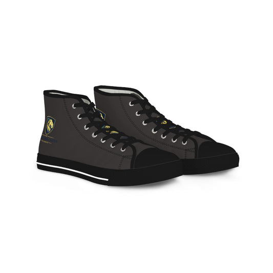 Men's Black High-Top Sneakers with Lion Crest — Casual Streetwear Shoes