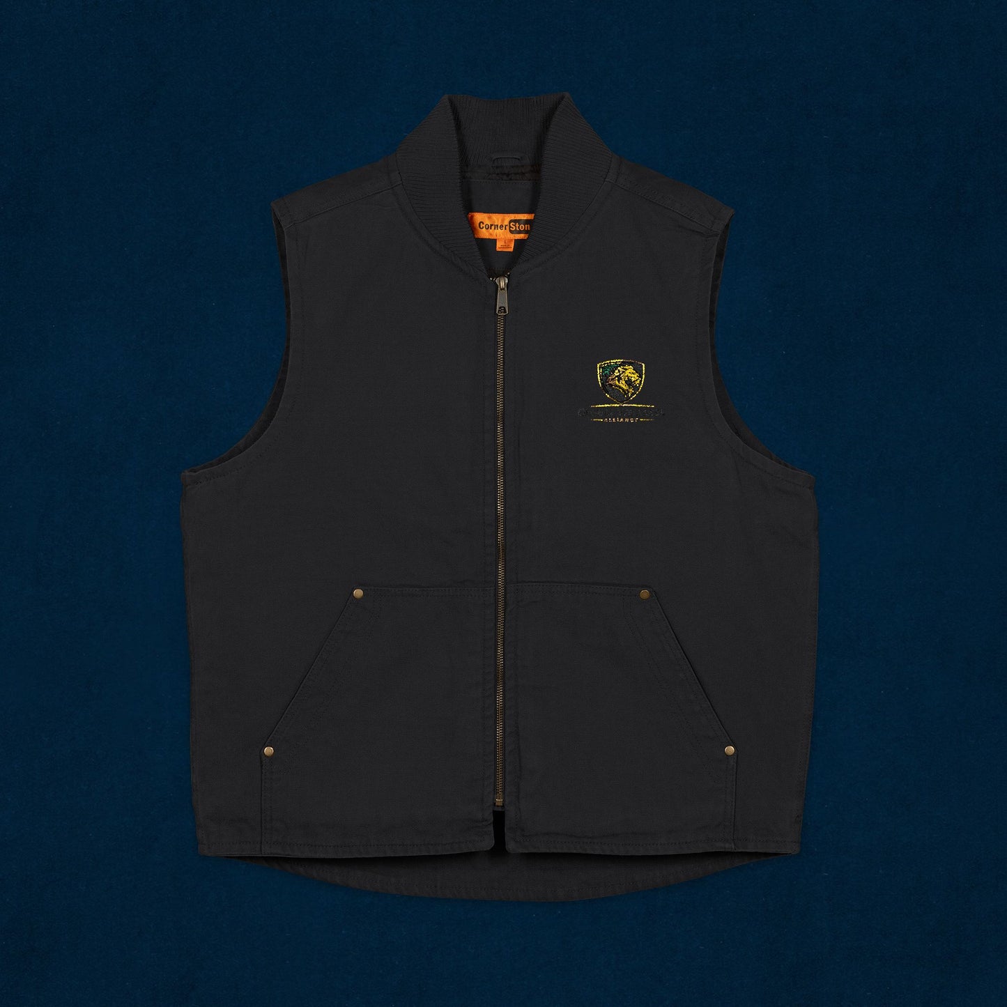 Embroidered Washed Duck Cloth Work Vest — Durable Utility Vest with Chest Logo