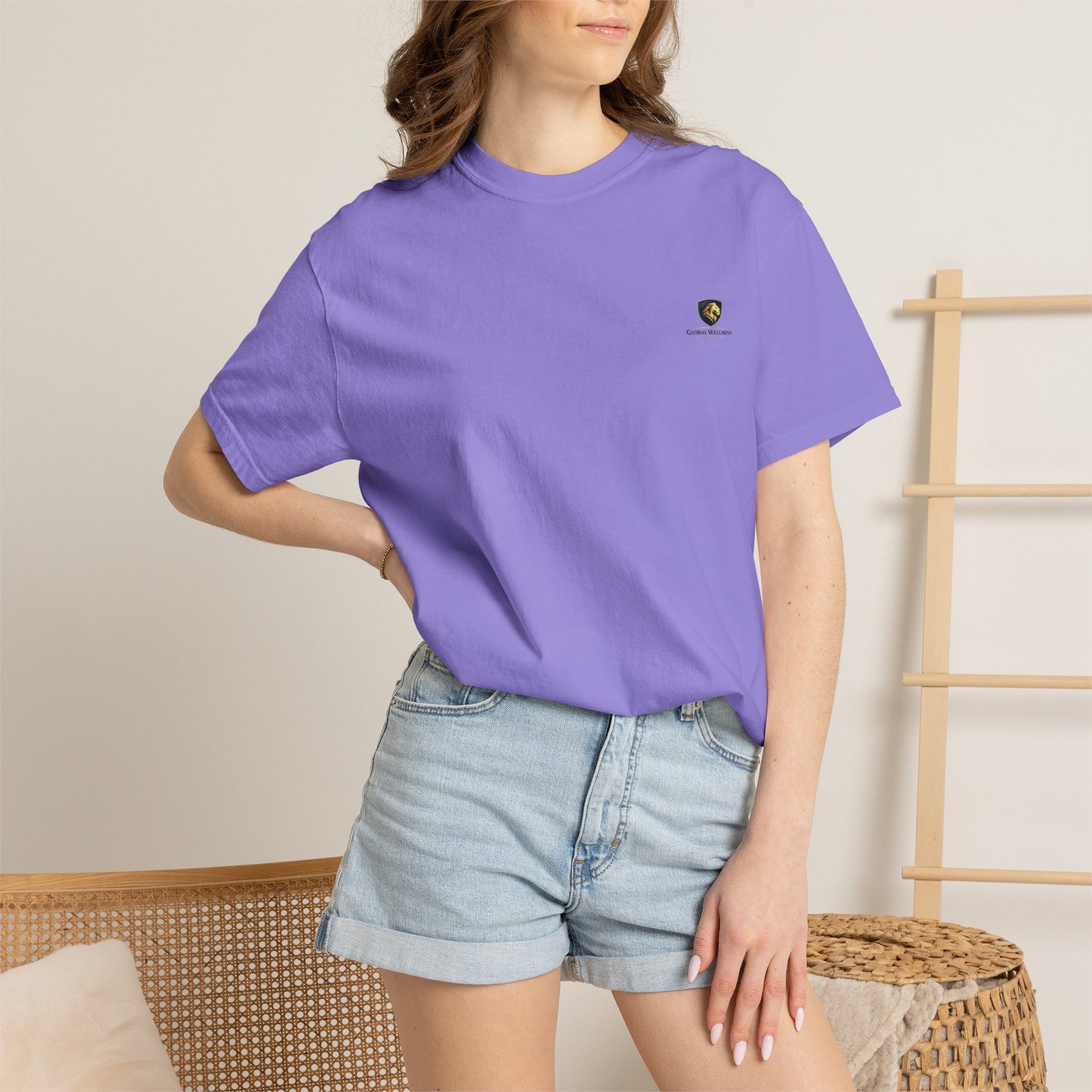 Minimal Cream T‑Shirt with Small Shield Logo — Casual Everyday Tee