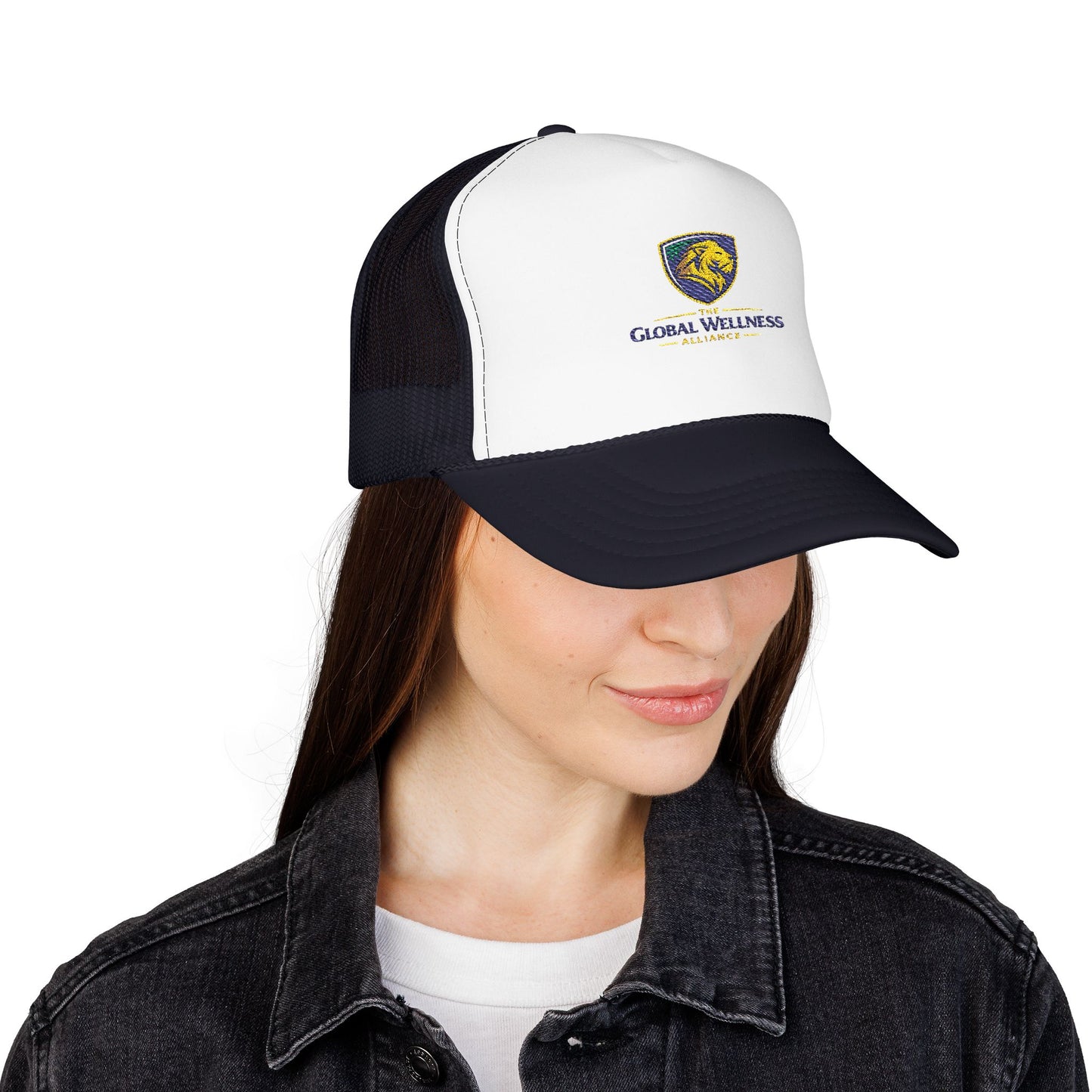 Global Wellness Alliance Trucker Hat — Embroidered Shield Logo Foam Cap