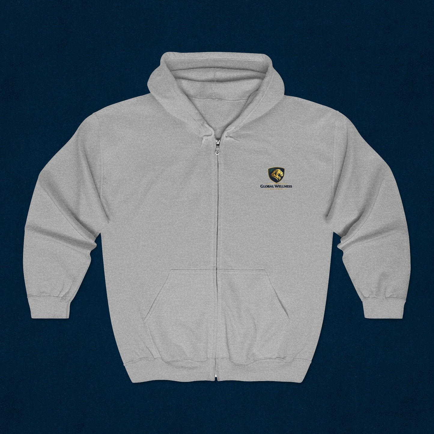 Full-Zip Hoodie with Small Crest Logo - Classic Black Zip-Up Sweatshirt