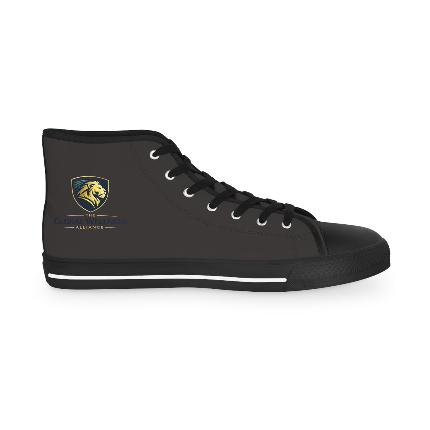 Men's Black High-Top Sneakers with Lion Crest — Casual Streetwear Shoes