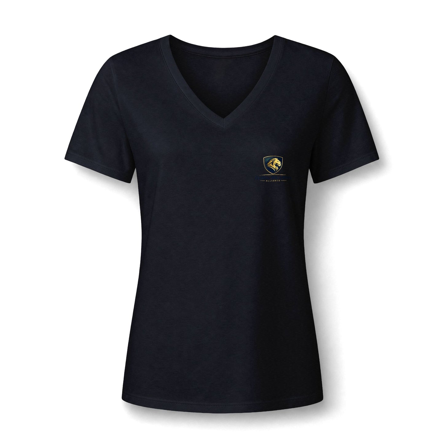 Women's V-Neck Tee — Small Chest Crest Graphic