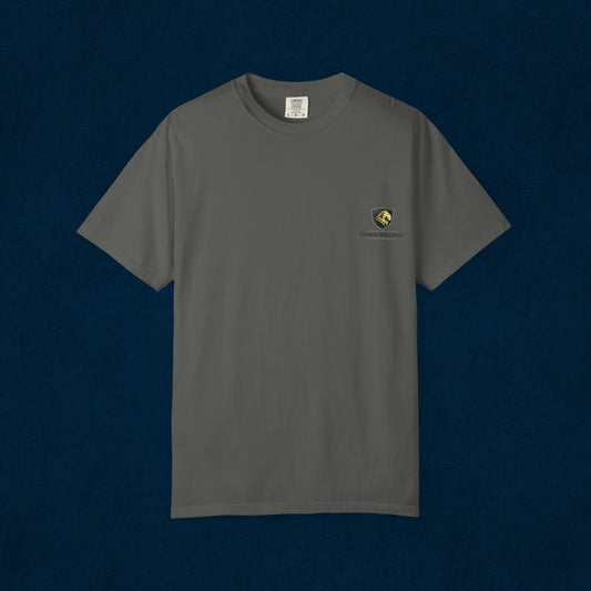 Classic Crest Pocket T-Shirt — Minimalist White Tee with Small Shield Logo
