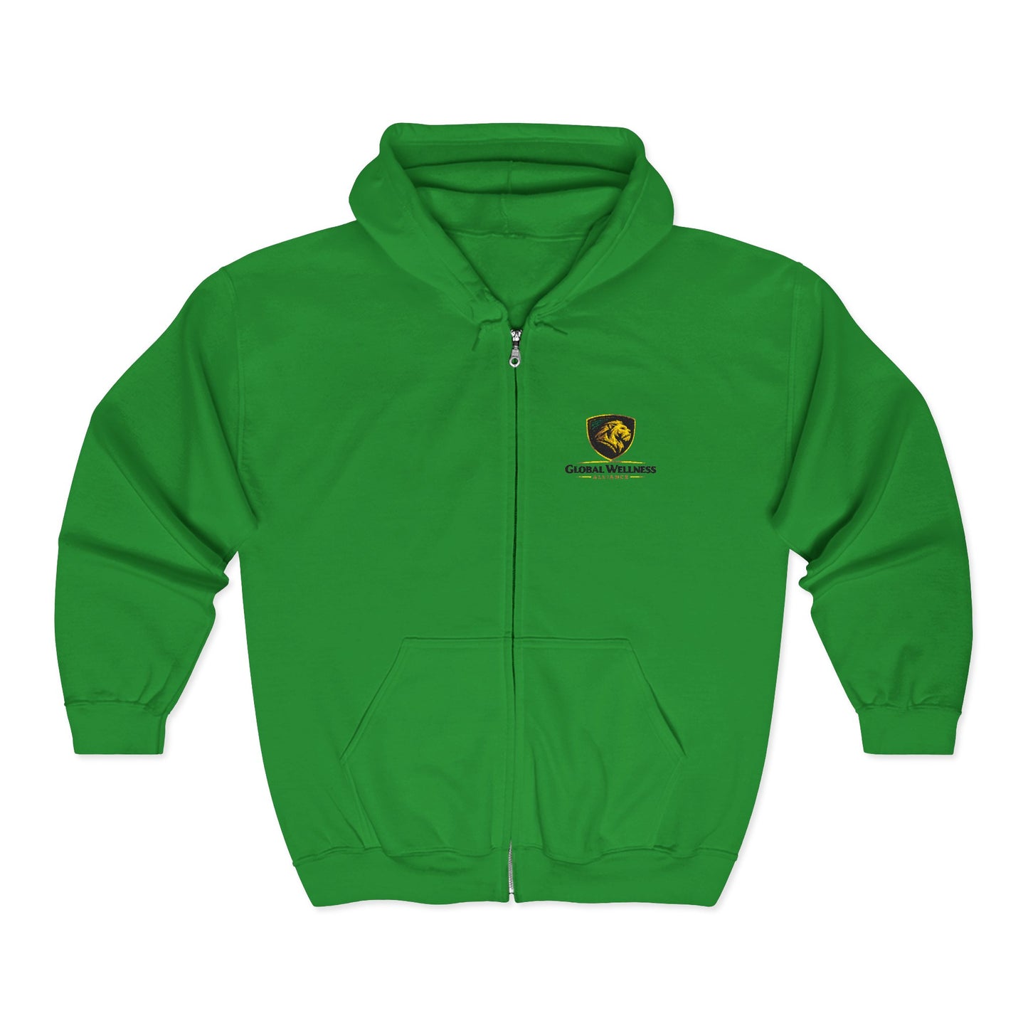 Full-Zip Hooded Sweatshirt — Classic Shield Logo "Golden Wolves"