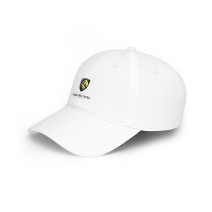 Embroidered Lion Shield Cap — Low Profile Baseball Hat with Global Wellness Logo