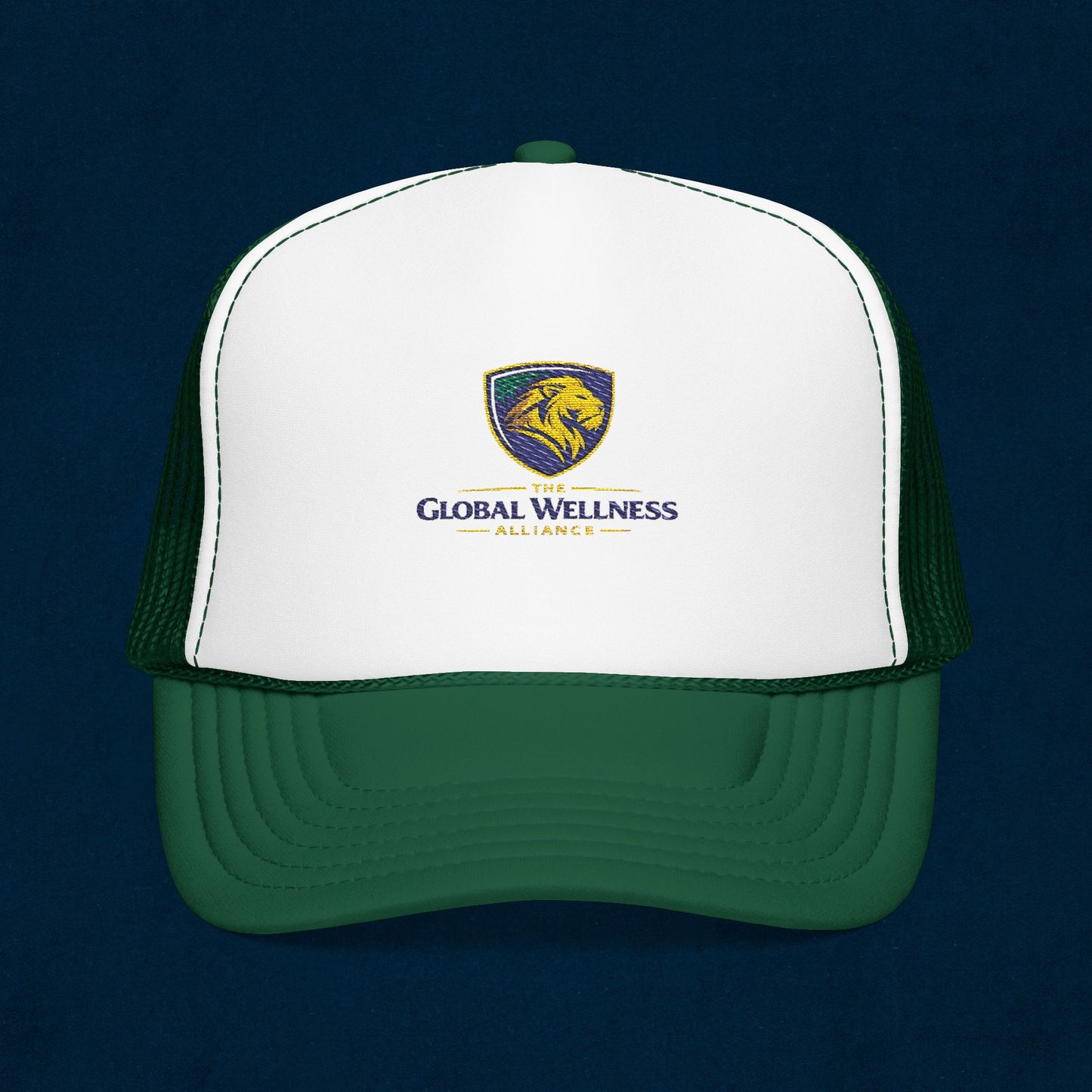 Global Wellness Alliance Trucker Hat — Embroidered Shield Logo Foam Cap