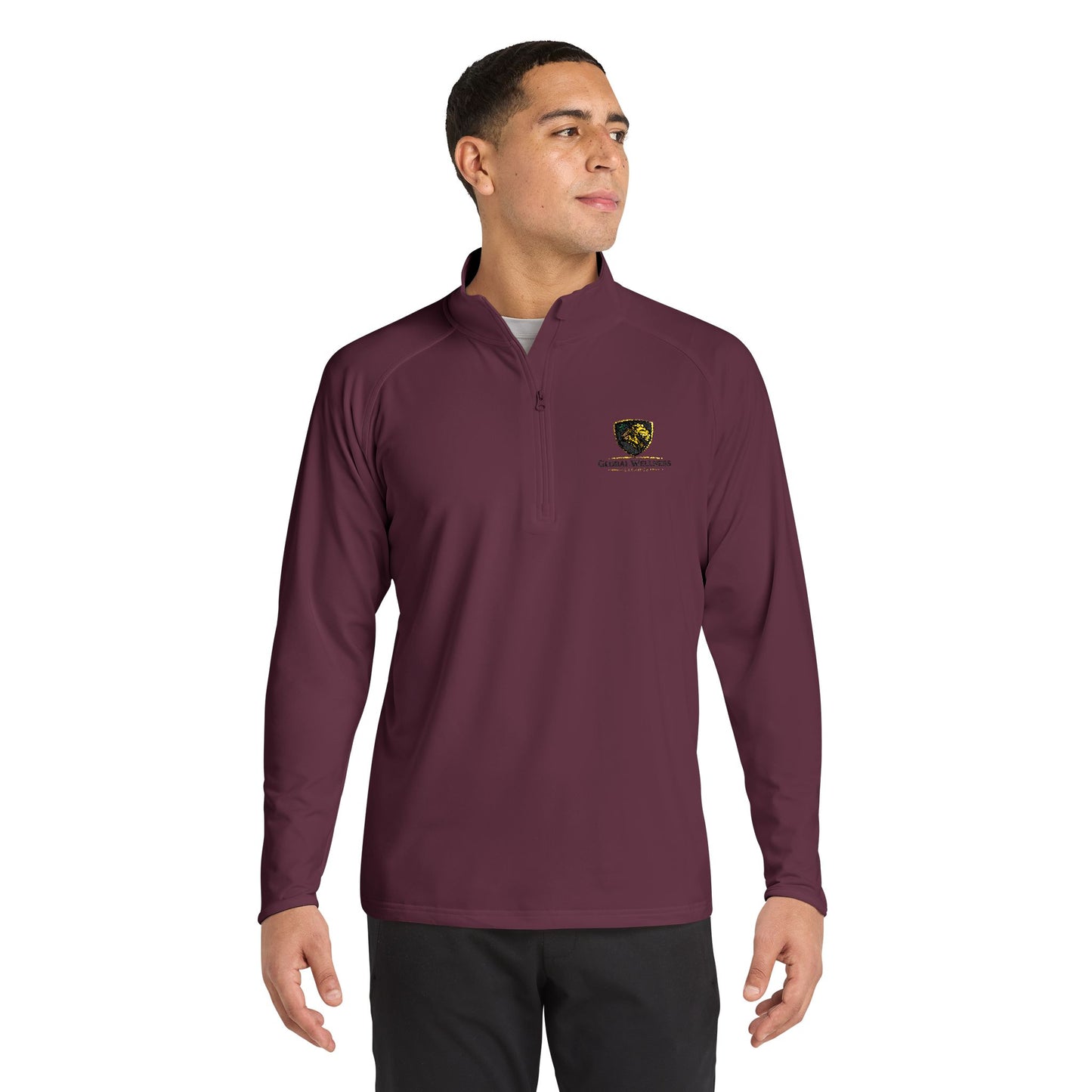 Embroidered Lion Crest Quarter-Zip Pullover — Men's Performance Top