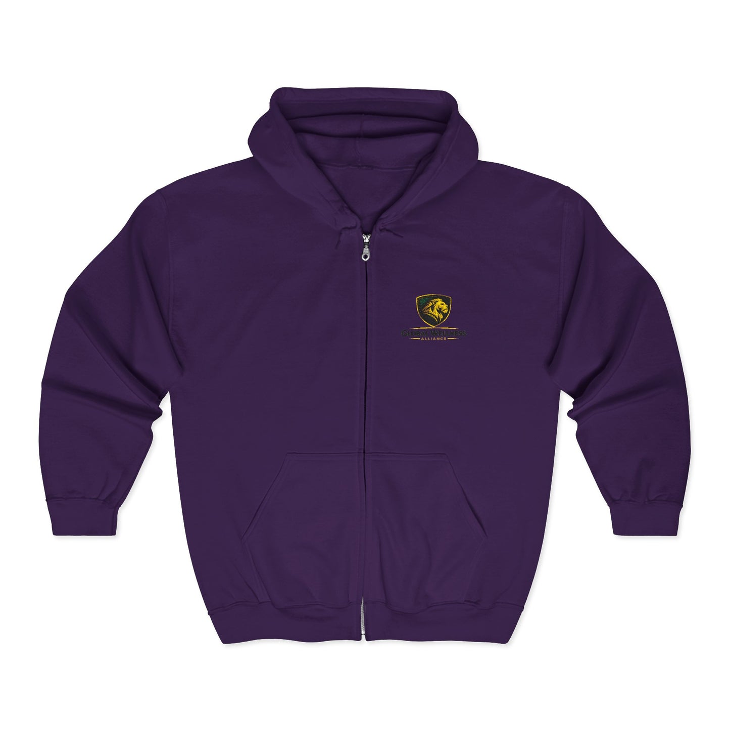 Full-Zip Hooded Sweatshirt — Classic Shield Logo "Golden Wolves"
