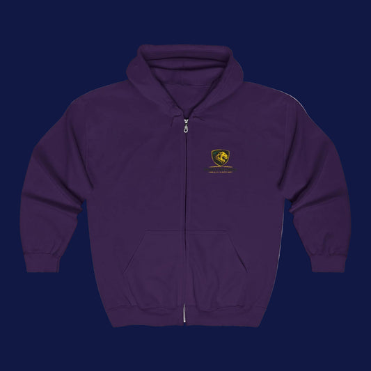 Full-Zip Hooded Sweatshirt — Classic Shield Logo "Golden Wolves"